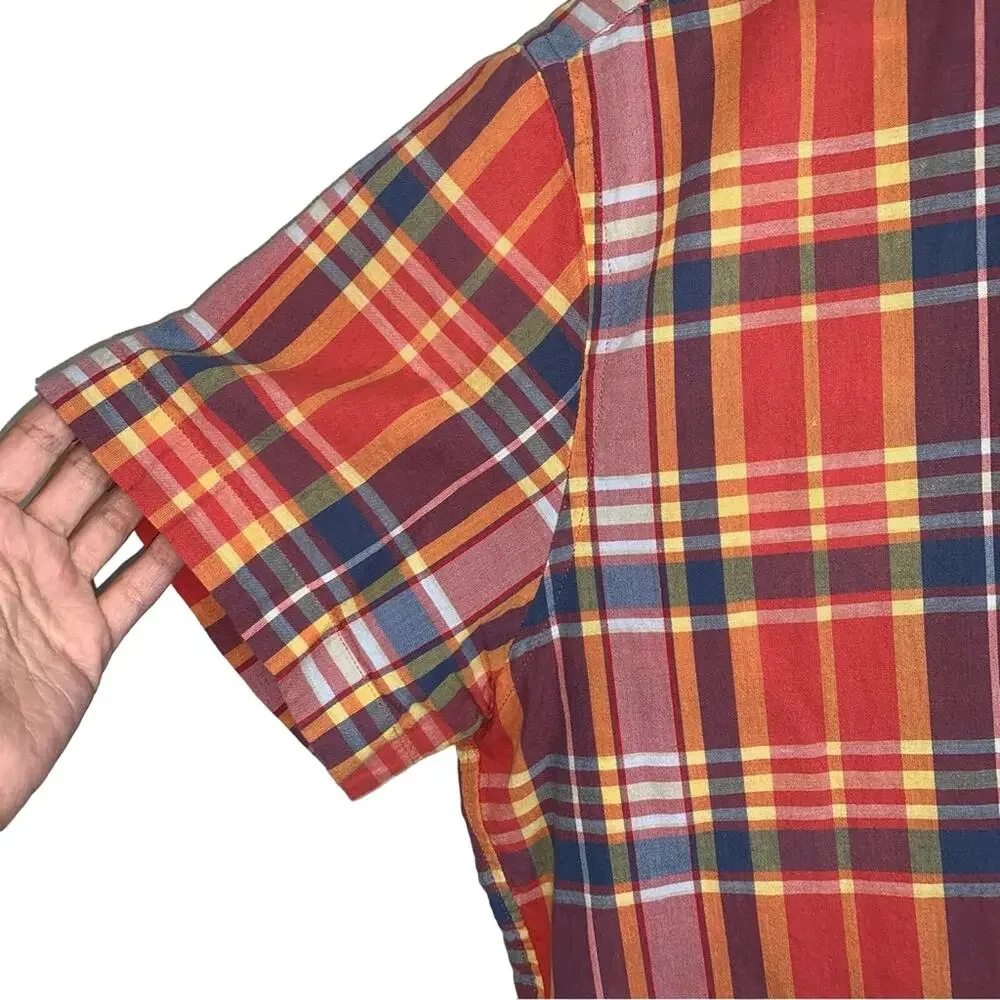 J. Crew Red Multicolor Plaid Short Sleeve Button Down Shirt